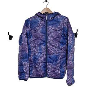 Paradox Down Coat Girls XL 14/16 Blue Purple Heart Puffer Hooded Lightweight